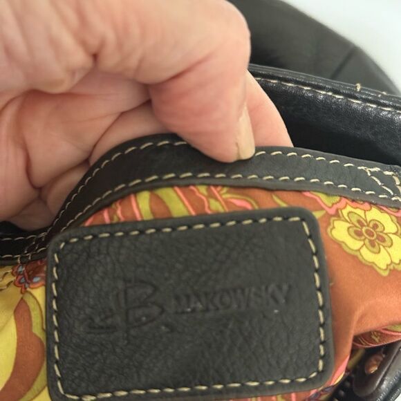 B. Makowsky Black Pebble Leather Cross Body Crescent Shape Bag. - Picture 7 of 8